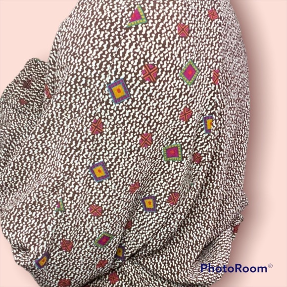 Vintage 80s Long Sleeve Brown with Jewel Tone Pattern Blouse + Shoulder Pads - Picture 4 of 15